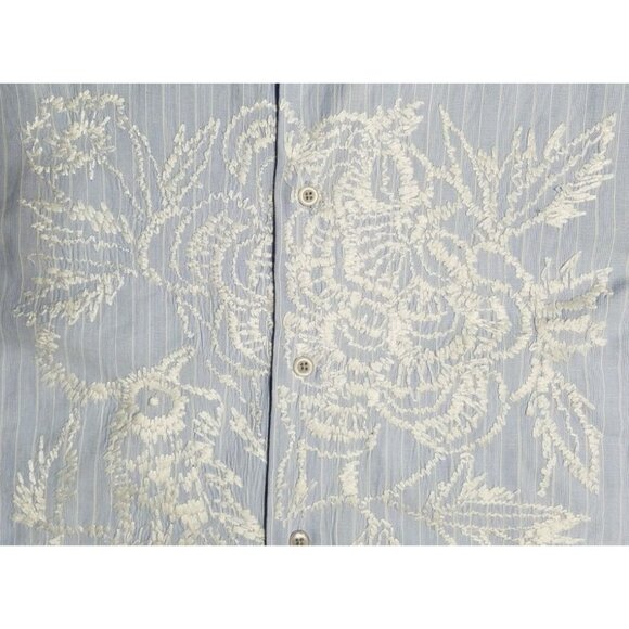 Twice Western Button Up Long Sleeve Blue Striped Embroidered Shirt Men's Large - Picture 4 of 13